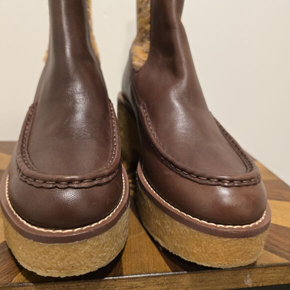 Coach Delaney Chelsea Boots Brown Leather Size 10 Chunky Lug Platform Sole Boho - Picture 4 of 16